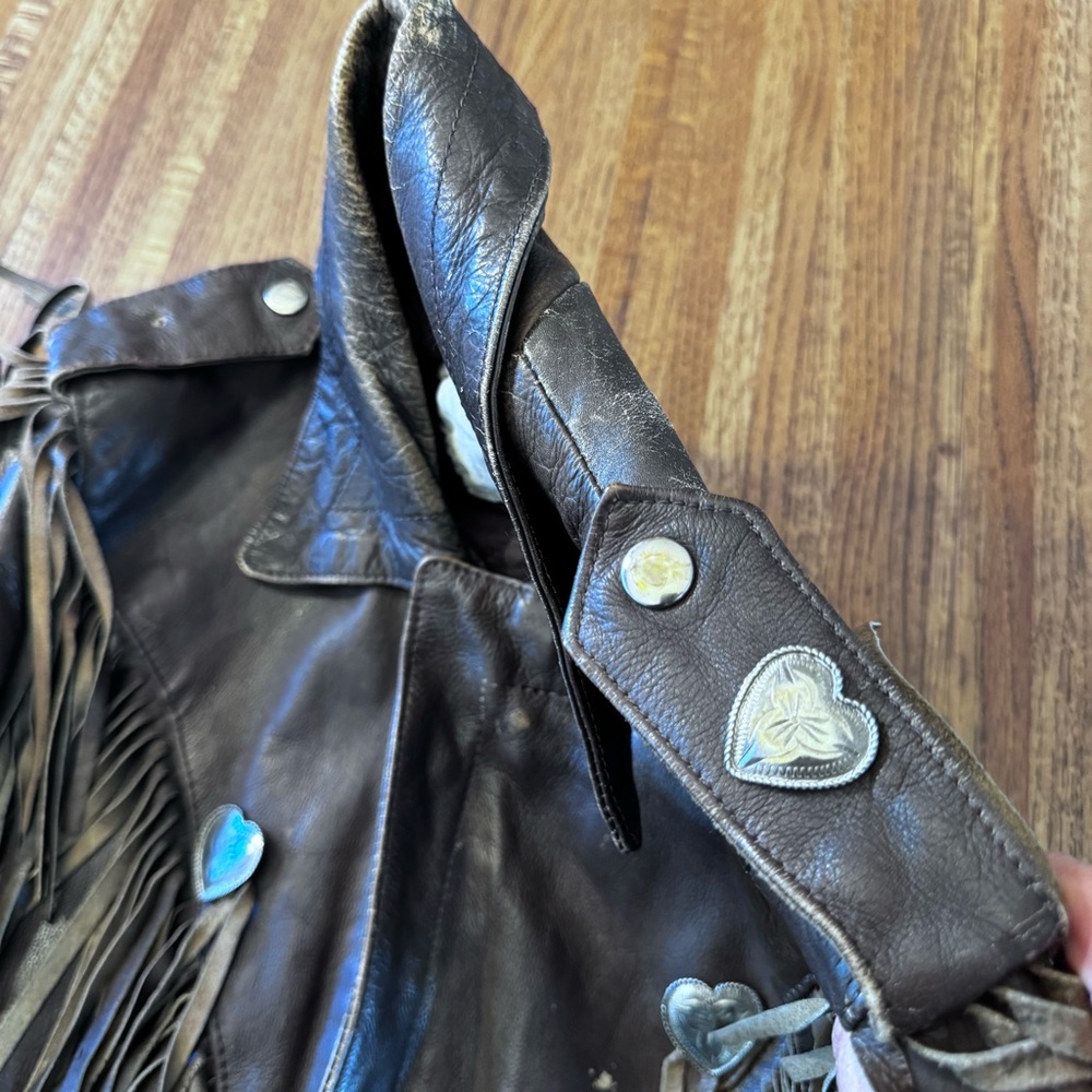 Rare Vintage Women’s (Fureal) Biker Style Fringe Dark Brown Leather Sz 40 - Picture 7 of 16